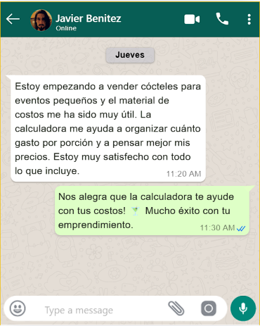Captura del chat con el testimonio de Javier Benitez