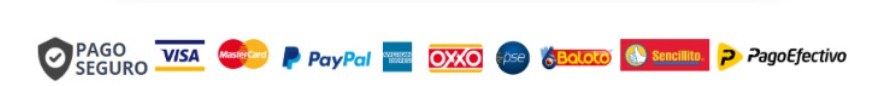 Medios de pago aceptados: Visa, Mastercard, American Express, PayPal, OXXO, PSE, Baloto, Sencillito y PagoEfectivo. Compra con pago seguro.
